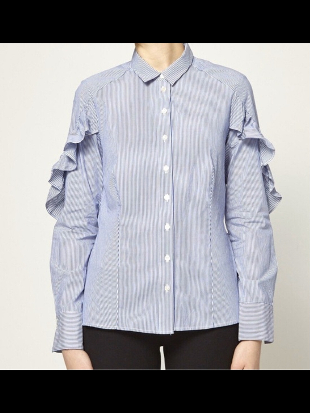 Sea New York Light Blue Pinstripe Ruffle-Sleeve Button Down Shirt Size 0
